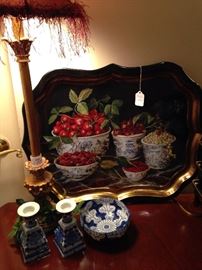 Decorative tray; blue & white selections (lamp not for sale)
