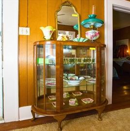 Art Deco Walnut Veneer China Cabinet.  351/2"w x 46"T x 12" D.  2 Glass Shelves:    300.00