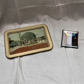 Seattle World's Fair Souvenir Dish:  7.50   Biosphere Tray:  7.50