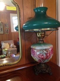Antique Glass and Brass Lamp.  14.5"T (w/o Chimney height)    120.00