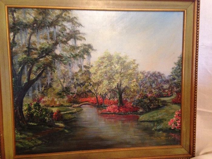 Dorothy McDonnell Original Oil Painting, signed.  "Jungle Gardens"  Location:  Avery Island, LA.  Overall size:  28"w  x  24"T :   150.00