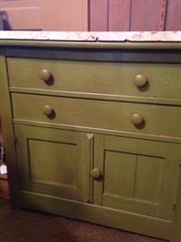 Antique Oak Washstand (refinished in the 70's) with Travertine Top.  29"T x 30"W x 15"D:    135.00