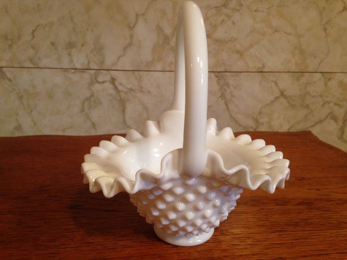 Hobnail Milk Glass Basket:    12.00