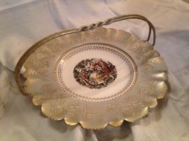 1940's Aluminum Serving tray W/handle and plate inset:    45.00