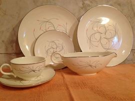 1950's Rhythm China by Homer Laughlin.  17pc. set.  7 Dinner, 1 Gravy Boat, 8 Tea cups:    75.00
