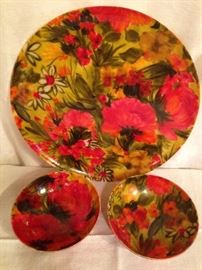 Vintage Fiberglass Floral Tray:  12.00  Matching Bowls:  4.50 ea.