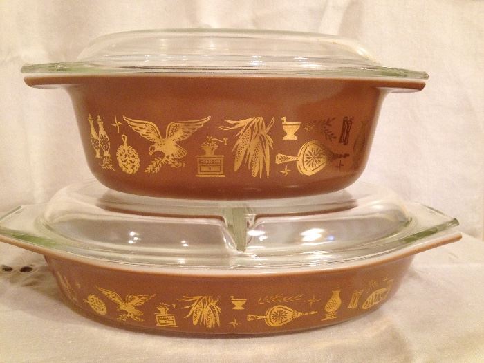 Pyrex Oval w/Lid (top):   12.00  Pyrex Oval Divided:  15.00