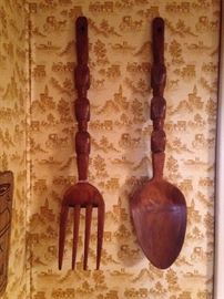 Giant Size Fork and Spoon.  Wood:  9.00