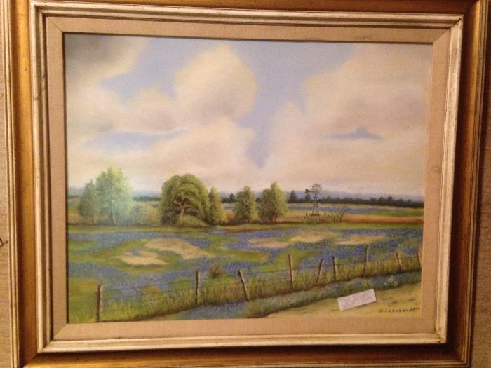 R. Lehnhardt Original.  Texas Bluebonnets/Lanscape.  35"W x 30"T:   195.00