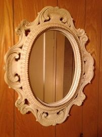 Ornate Chalk Ware Oval Mirror:  33.00