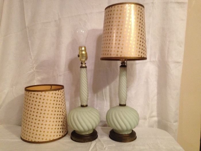 Reverse Painted Glass Lamps:  75.00 pair 