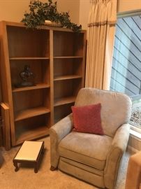 Bookcase, Recliner and foot stool