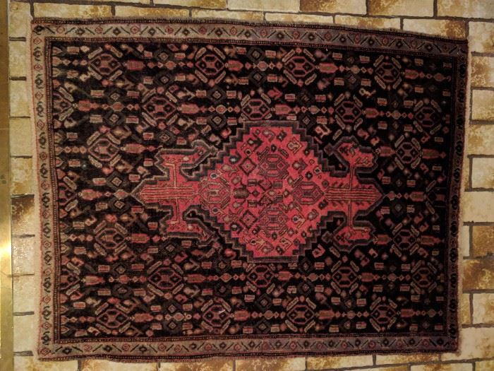 Vintage Persian Seneh Bijar rug, hand woven, 100% wool face, measures 2' 5" x 3' 3". 