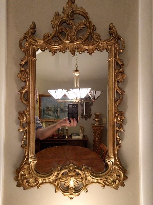 Sweet, little French gilt wood wall mirror - love tha hand!