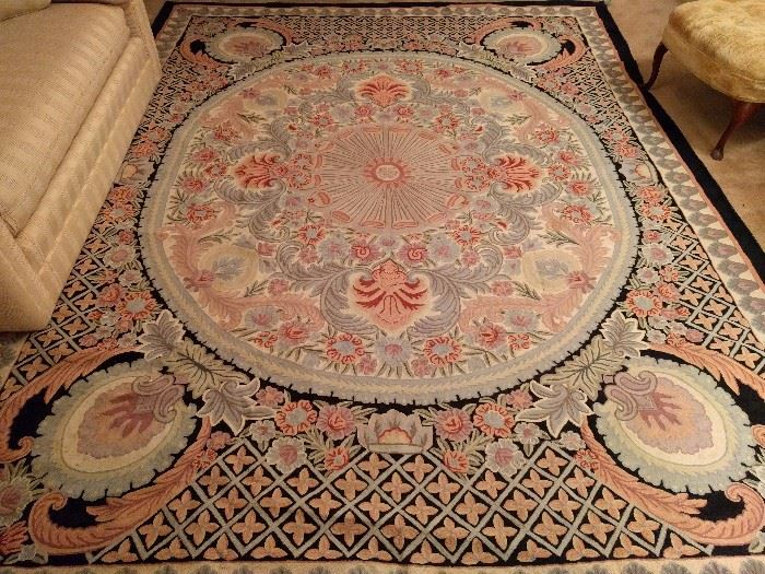 Fancy-schmancy Portuguese needlepoint rug, measure 10' x 12'.