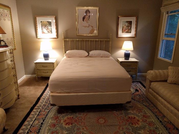 Wonderful guest bedroom, filled with pristine celery green French Provincial furniture.                                           The queen size bed has a brand new Sealy Posturepedic mattress set - never slept on.