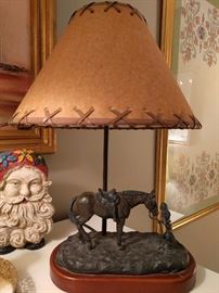 Cowgirl lamp, with whipstitched shade - cute!