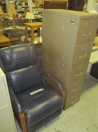 LEATHER CHAIR AND FILE CABINET