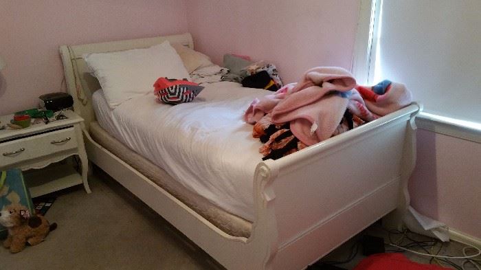 Girl's white bedroom set - bed, end table, dresser