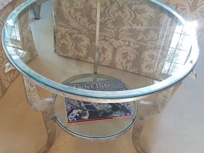 Swaim furniture 33" round glass top side table 
