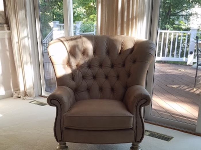 Tan leather chair with nail heads, Nautical furniture, Lexington, KY