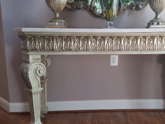 Marble top foyer table by Jeffco in the Amalfi finish. 66"x22"x39"