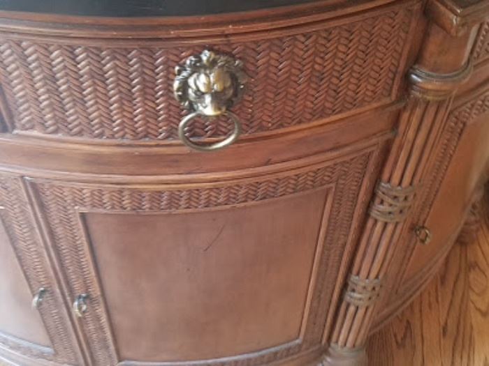 Rounded Rattan chest made in Philippines with black stone top