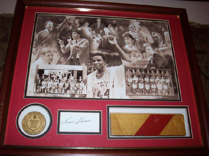 Norm Sloan - 1974 National Champions and 1983 National Champions
Including William Neal Reynolds Coliseum North Carolina State University-  Authentic Home Floor (1949-1999) 
Picture includes: Coach Les Robinson, Coach Norm Sloan (1974 NCAA Champs), 1973-74 NCAA Championship team,Coach Jim Valvano (1983 NCAA Champs), Coach Everett Case, David Thompson (1974 NCAA Champs), Coach Kay Yow, Coach Press Maraivch, Coach Herb Sendek and 1982-83 NCAA Championship team
