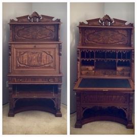 Antique Victorian Walnut Double Drop Down Secretary