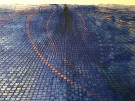 Original work of art by Jantje Visscher entitled; "Pyramid and Orbits" Acrylic 48x48. March 1990