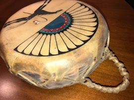 Hand-crafted  and signed drum by Phillip C. Martinez. Taos Pueblo; New Mexico (1998)