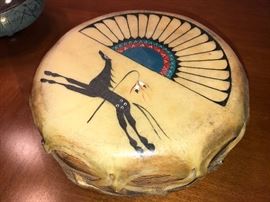 Hand-crafted  and signed drum by Phillip C. Martinez. Taos Pueblo; New Mexico (1998)