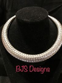 BJS Designs Silver Tone Cuff Necklace 