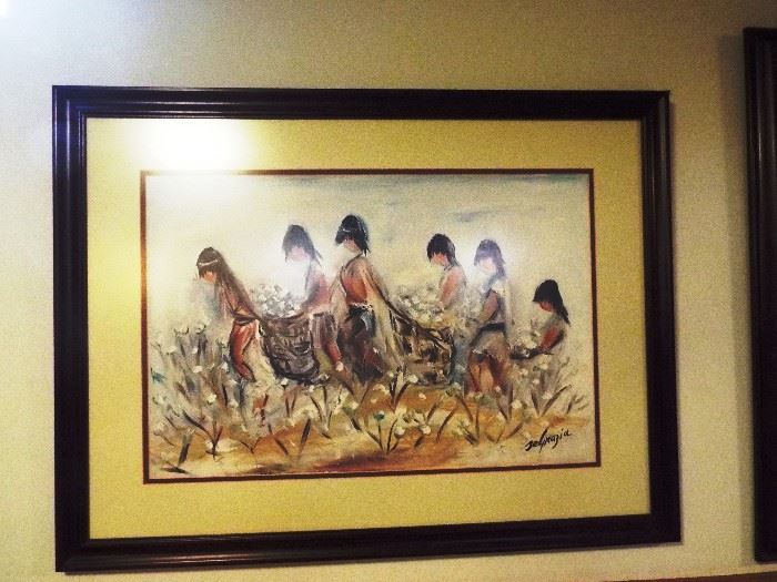 Ted DeGrazia's signed print Pelo Indians Picking Cotton