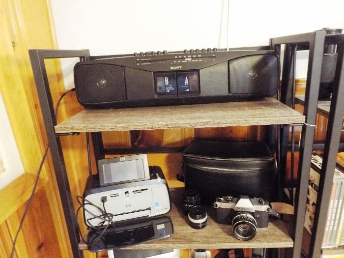 Sony Boombox, HP photosmart printer and Rolleiflex 35mm camera and case