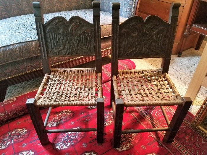 Antique carved back with woven seats Child's/Children's Chair