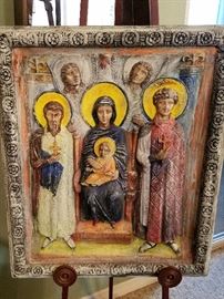 3-D Icon Virgin with child and saints