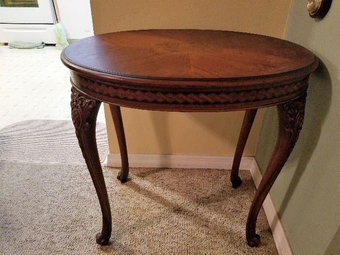 Antique Inlaid French Oval Parlor Table (side)