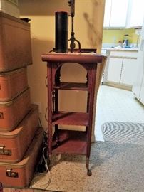 Antique Art Nouveau Etagere with wood ball and brass claw feet (front view)