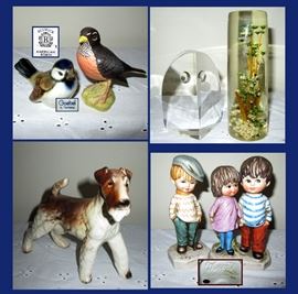 Beswick and Goebel Birds, Lucite Owl and Floral, Terrier and Moffets 