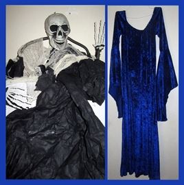 Hanging Partial Skeleton and Great Vampiress Dress in Gemstone Blue 