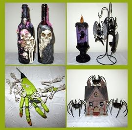 Skull Bottle Candle Holders, Battery Operated Ghost Light, Hanging Bat Candle Holders and Other Scary Stuff 
