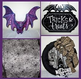 Spooky Bats, Scary Lace with Spiders and Spider Webs and Halloween Wreath with Skull 