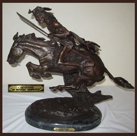 Nice Rendition of a Large Bronze Remington Sculpture Titled Cheyenne with Plaque that Reads Cheyenne By Frederic Remington 