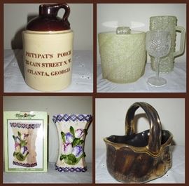 Pittypats Porch Small Jug, Vintage Plastic Ice Bucket, Pitcher and Wine, Brand New in the Box Main Street Flower Vase and Stangl Basket 