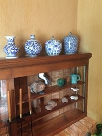 Blue and White Asian ware, blown glass, wood and sculptures