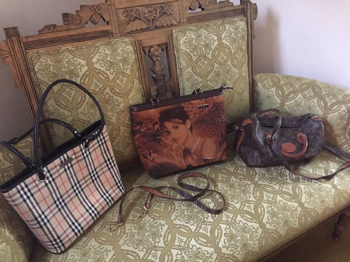 Vintage Settee, with Faux handbags - good faux designers :)