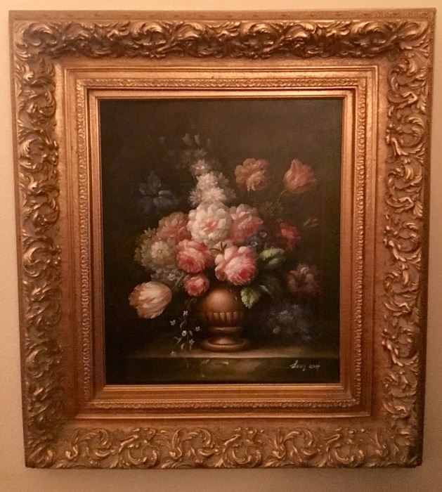Original fruit still life painting in baroque gold frame 
