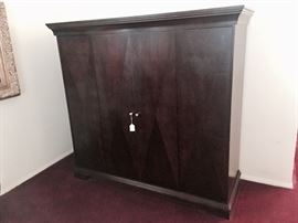 Designer Hooker transitional style entertainment television media cabinet with diamond inlay pattern and brushed stainless knobs 