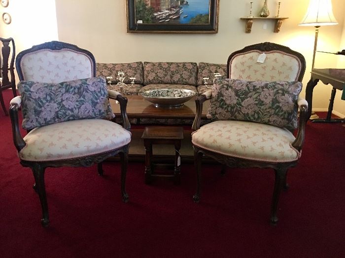 Pair of French Cabriole leg chairs - fine quality carvings and construction 